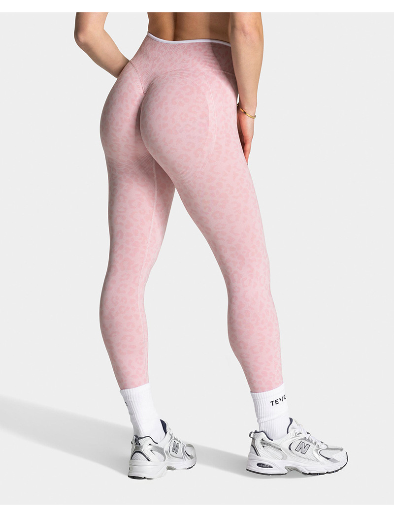 Europa y Estados Unidos transfronterizos de cintura alta apretada estampado de leopardo color de contraste desnudo sin pierna de piel alta elástica pantalones de ejercicio para correr