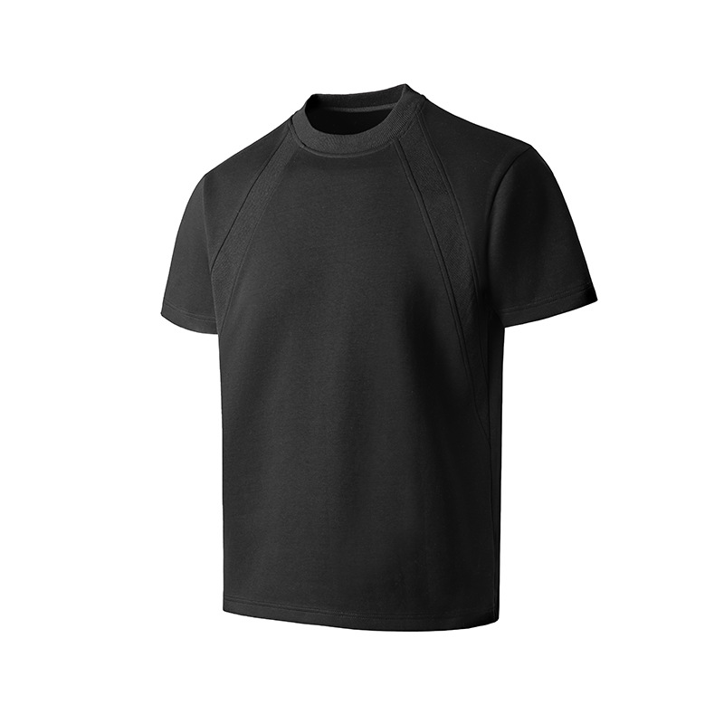 Cleanfit American Heavyweight Deconstructed Short Sleeve Men's Summer Boxy Fit T-Shirt Air Layer Patchwork Gray Top_voghion.com