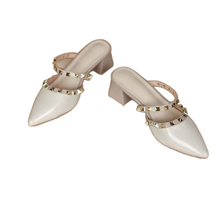 Ventas transfronterizas de remaches metálicos puntuales zapatos de talón grueso verano al aire libre usa moda europea y americana sexy zapatillas de talón alto image 5
