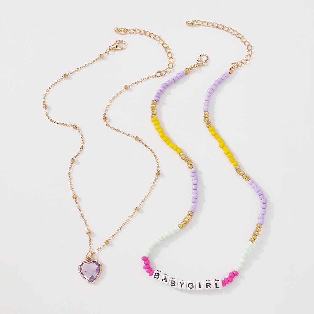 N9458 European And American Elegant Handmade Beaded Necklace Personalized Fashion Love Pendant Necklace Diamond-embedded Creative Clavicle Chain display picture 6
