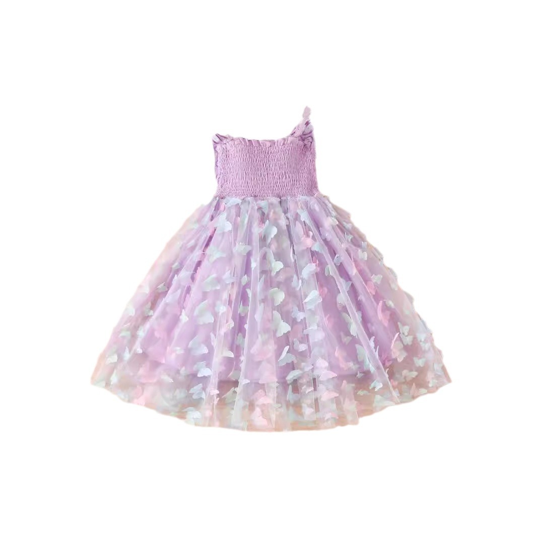 Ropa infantil de algodón puro al por mayor, vestido de mariposa colorido para niñas, falda de malla estilo veraniego para niñas, falda de princesa para bebés