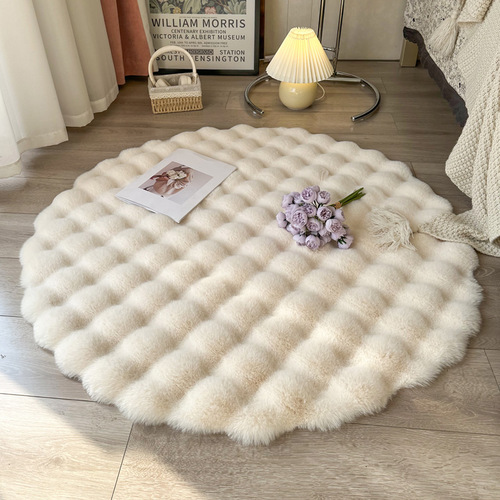 Round rug cream style single sofa round rug bubble fur living room coffee table dressing room stool pad