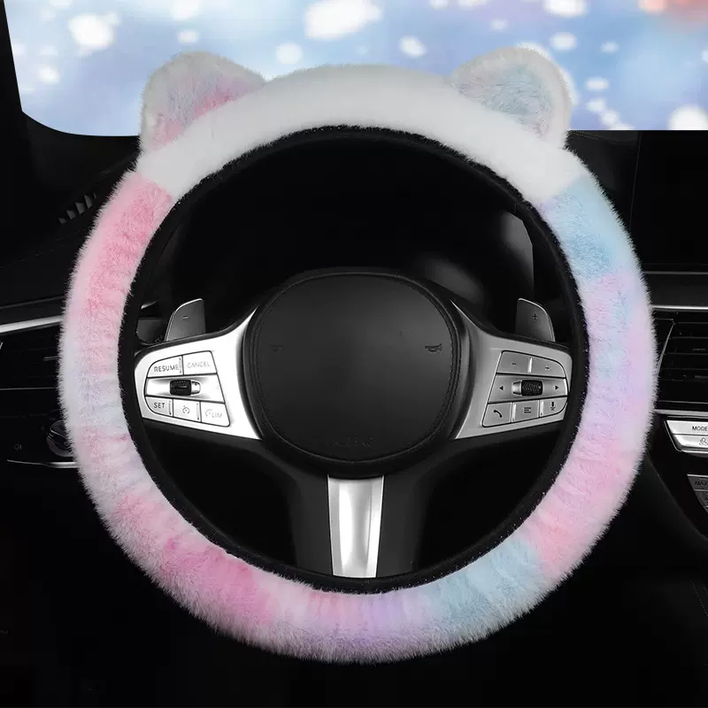 跨境爆款汽车方向盘把套毛绒耳朵网红女神冬季保暖车用