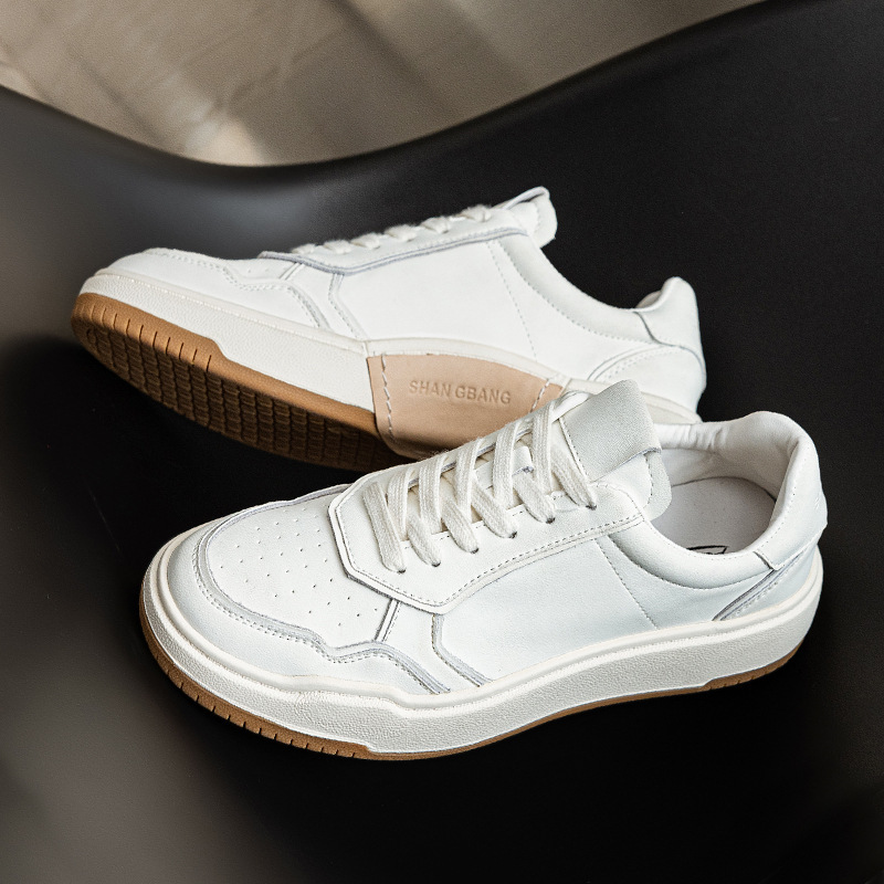 Cowhide Women's Sneakers Ins Trend 2025 Autum New Thick-Soled Genuine Leather Casual Shoes Women's Versatile White Shoes Women's Shoes