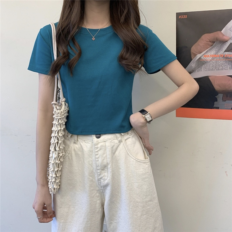 Korean White Short-Sleeve T-Shirt for Women, Summer 2026 New High-Waisted Crop Top, Ins Style, Free Shipping