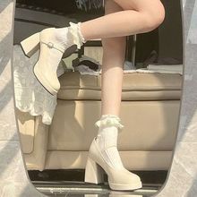 法式一字扣带厚底玛丽珍2025秋粗跟单鞋伴娘鞋方头防水台高跟鞋女