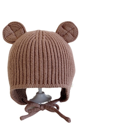 Korean version solid color round ears children's woolen hat children's single hat 3-18 months winter style knitted hat baby ear protection hat