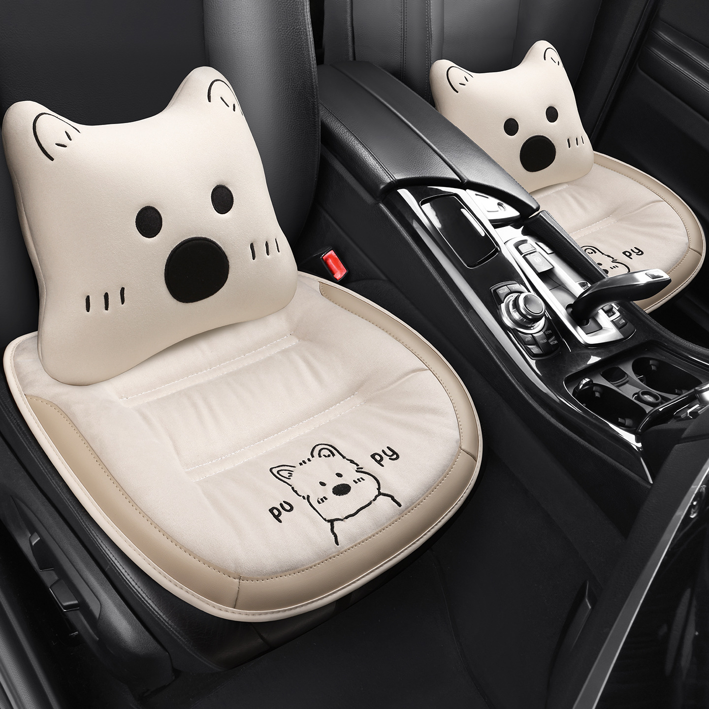 X006羽绒西高地汽车坐垫冬季毛绒加厚车载座椅可爱卡通汽车内饰品