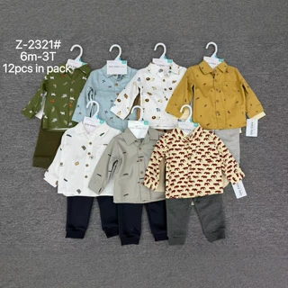 外贸批发 男童衬衫3件套 宝宝翻领开衫+长袖上衣+长裤套装 3pcs