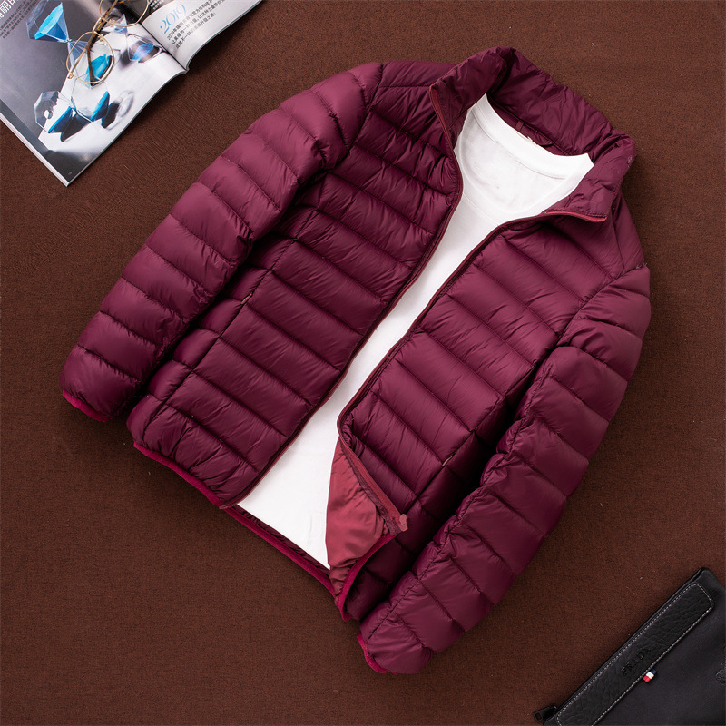 2023 nuevo estilo chaqueta de algodón de lana de pluma ligera para hombre con cuello alto, chaqueta de lana de pluma ligera delgada delgada, joven con capucha