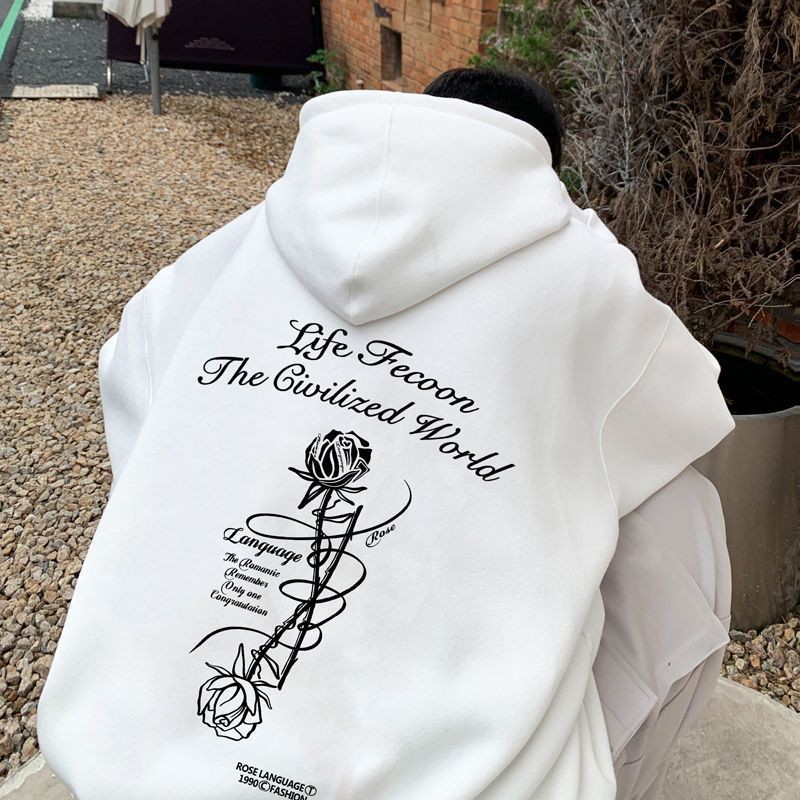 Primavera y otoño vino rojo americano retro Rosa impresión suéter con capucha niños Otoño e Invierno Polar-forrado moda marca abrigo pesado