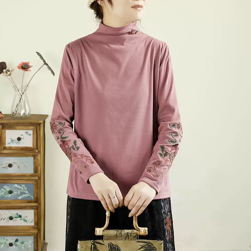 Осенний и зимний полувысокий воротник тяжелая стягивание новая вышивка