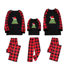 亚马逊春秋款亲子装家居服圣诞卡通跨境欧美印花睡衣格子两件套
