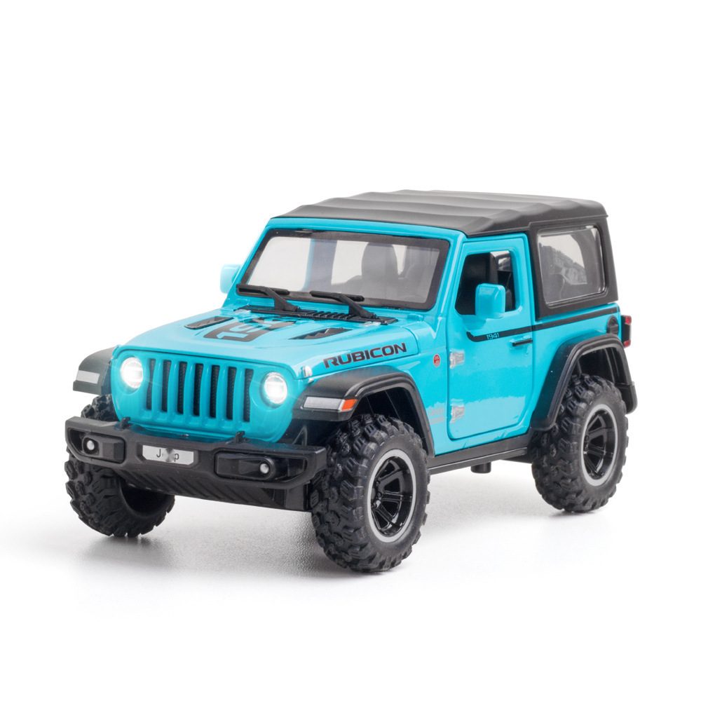 Modelo de coche de aleación de Jianyuan 1:32 Wrangler Rubiken Rueda pequeña Vehículo todoterreno Tackup con luz y sonido Modelo de música de coche