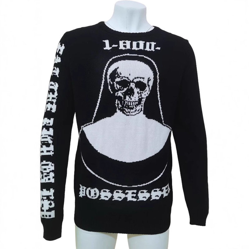 Pure Cotton Autumn and Winter Trendy Skull Letter Knit Sweater for Men, Round Neck Pullover Long Sleeve Sweater Pure Cotton Autumn and Winter Trendy Skull Letter Knit Sweater for Men, Round Neck Pullover Long Sleeve Sweater
