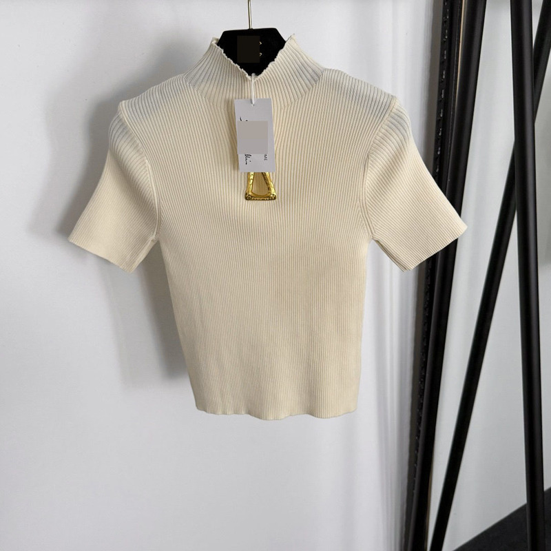 2025 Nanyou Hot-Selling New Popular Golden Metal Keyhole Decorative Half Turtleneck Slim Knitted Vest Top
