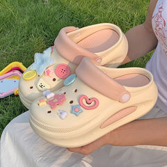 多巴胺厚底洞洞鞋女夏季外穿網紅防滑增高沙灘涼鞋包頭半拖鞋鞦韆