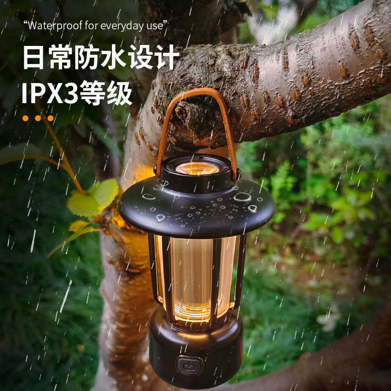 Lámpara de camping transfronteriza lámpara de camping al aire libre lámpara de la tienda linterna portátil larga resistencia impermeable retro linterna al por mayor