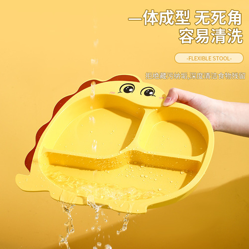 Cross-border cartoon children's dinner plate kindergarten eating grid plate spoon fork baby bamboo fiber tableware