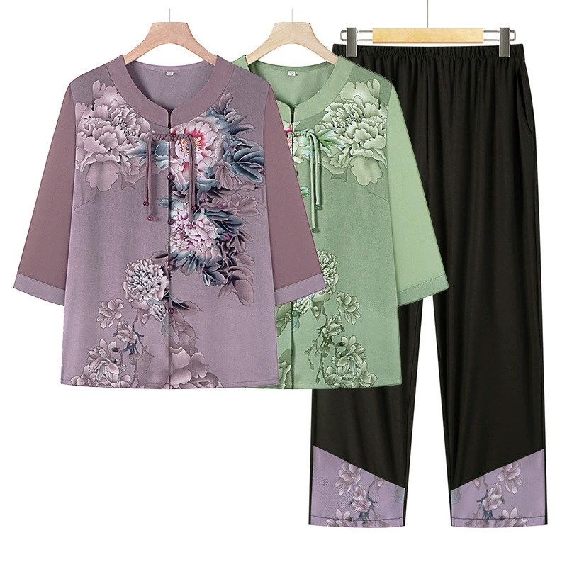 Мама летняя одежда костюм среднего и пожилого возраста женская мода иностранная бабушка с короткими рукавами летняя новая футболка одежда миссис