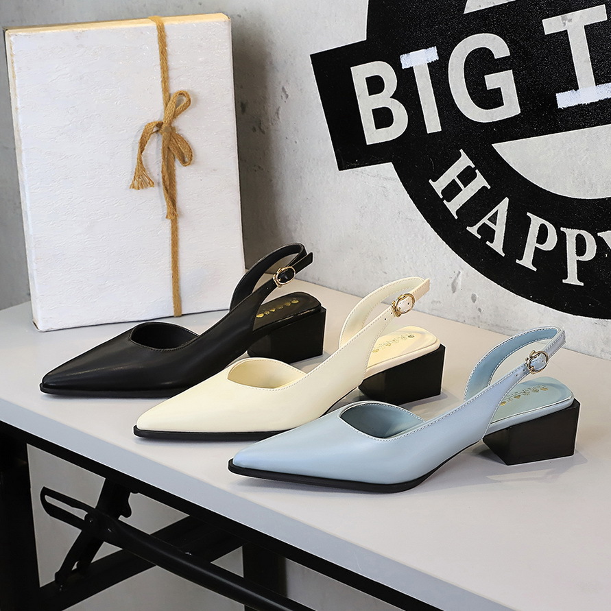Women's Mid Heel Pumps Korean Style Pointed Toe Chunky Heels_voghion.com