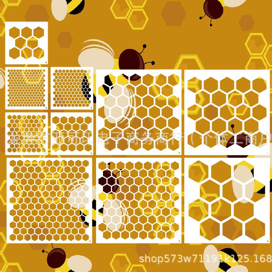 10pcs honeycomb drawing template hexagon bee wooden cake decorations cookies wall canvas DIY craft
