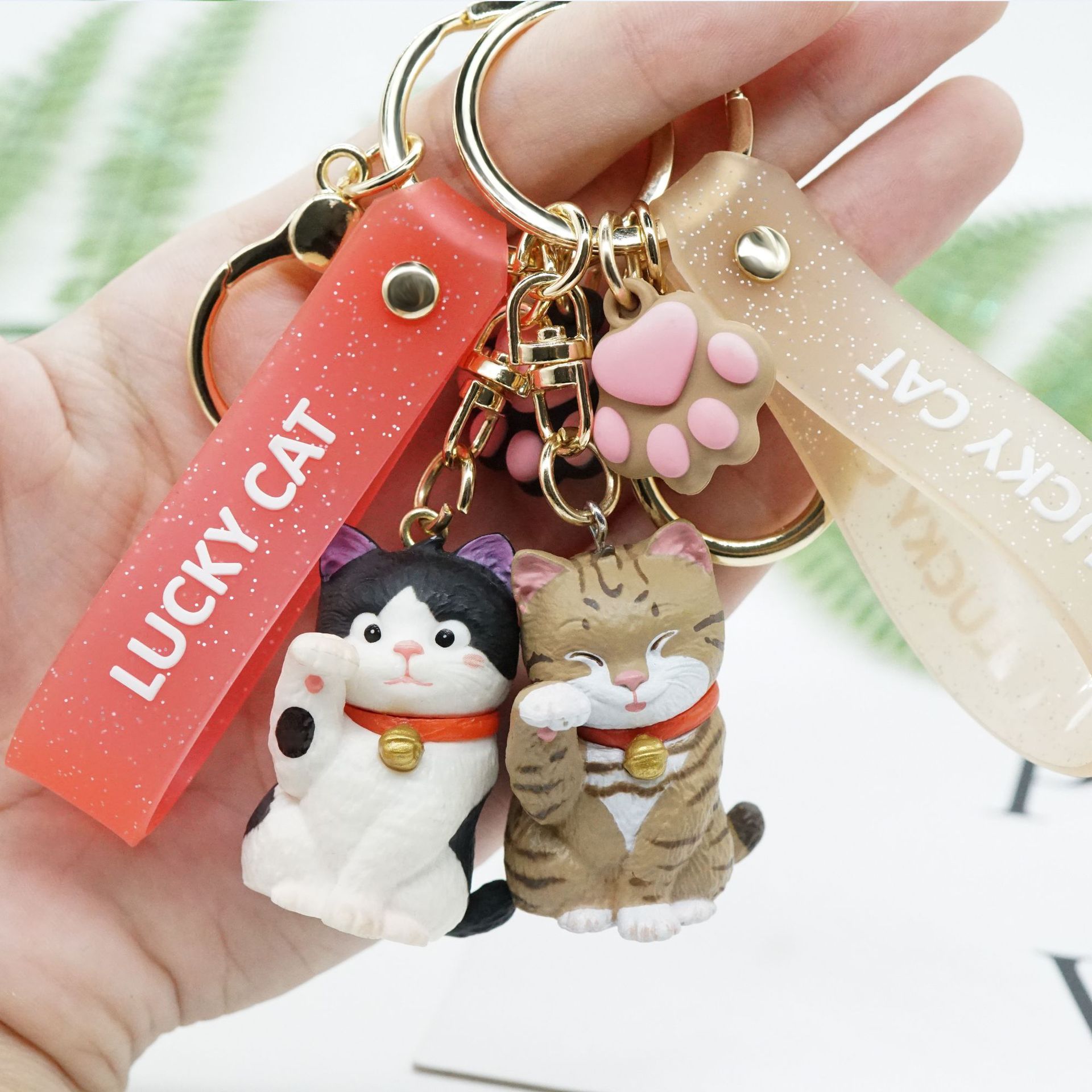 招财猫吊绳款钥匙扣 可爱卡通挂饰钥匙挂件书包创意汽车钥匙扣