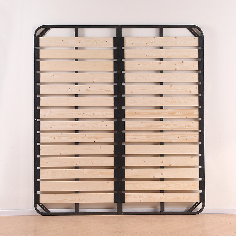 Ribbed Bed Frame Tatami Moisture-Proof Silent Bed Board with Solid Wood Frame and Steel Support, Stackable