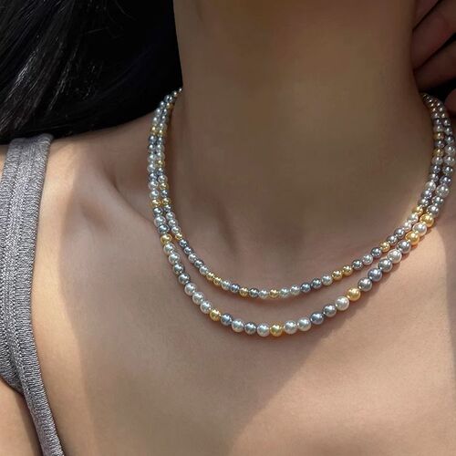 S925 Silver Accessories Candy Mixed Color Shi Jia Pearl Necklace Women's Beaded Clavicle Chain Dopamine Jewelry