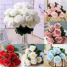 10 Heads Silk Rose Artificial Flowers Fake Bouquet滨