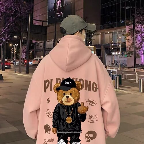 Men's Hooded Sweatshirt for Autumn/Winter, American Street Style, Instagram Trendy Brand, Loose Fit, Padded, Hooded Jacket