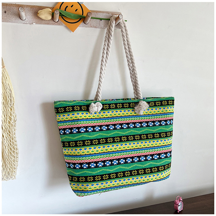 Women's Medium Canvas Geometric Stripe Streetwear Sewing Thread Square Zipper Tote Bag display picture 38