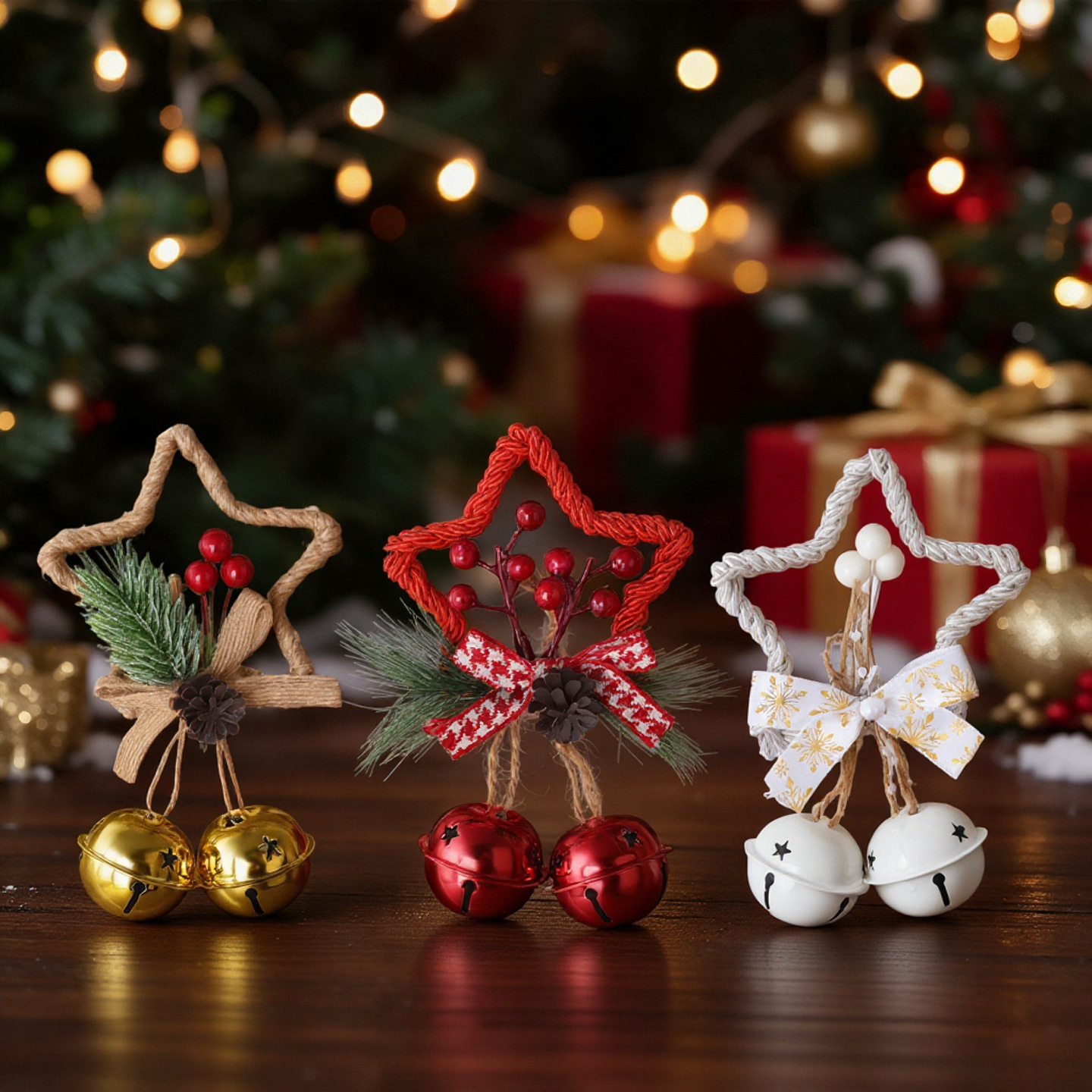 Christmas five-pointed star bell accessories pendant Christmas tree diy hanging bow wind chime window props wholesale