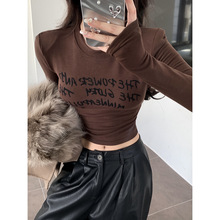 咖色加绒打底衫女秋冬内搭棕色短款上衣美拉蓝小个子垫肩长袖恤