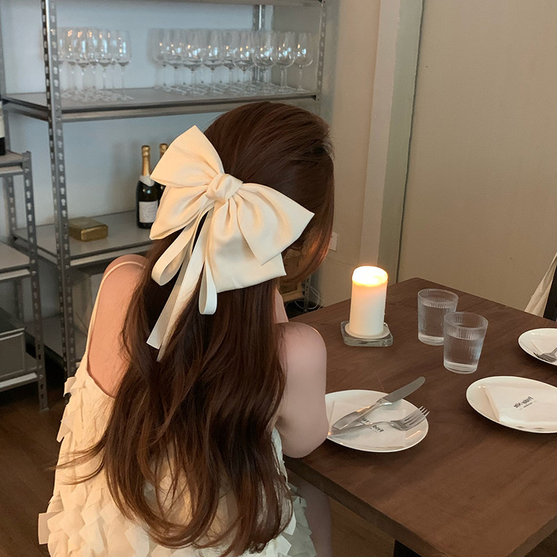 25夏季爆款韩版缎面蝴蝶结发夹女大号飘带后脑勺顶夹发饰跨境热卖