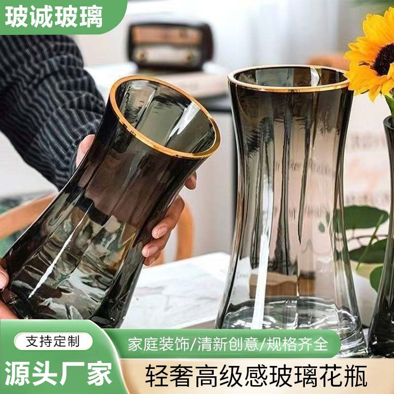 Factory Direct Supply of Light Luxury Minimalist Glass Vases for Hydroponic Lilies, Nordic Living Room Flower Arrangements, Creative Ornaments Wholesale