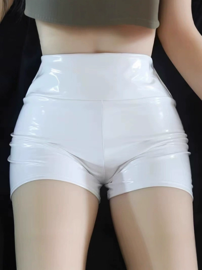 Шорты, полиуретановые sexy брюки, (跨-border торговля), высокая талия, зеркальный эффект, облегающие