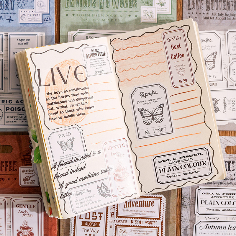 Changxin Yu Dong pegatinas adhesivas diy cuentas diarias pegatinas decorativas sellos retro transfronterizos material pegatinas en inglés