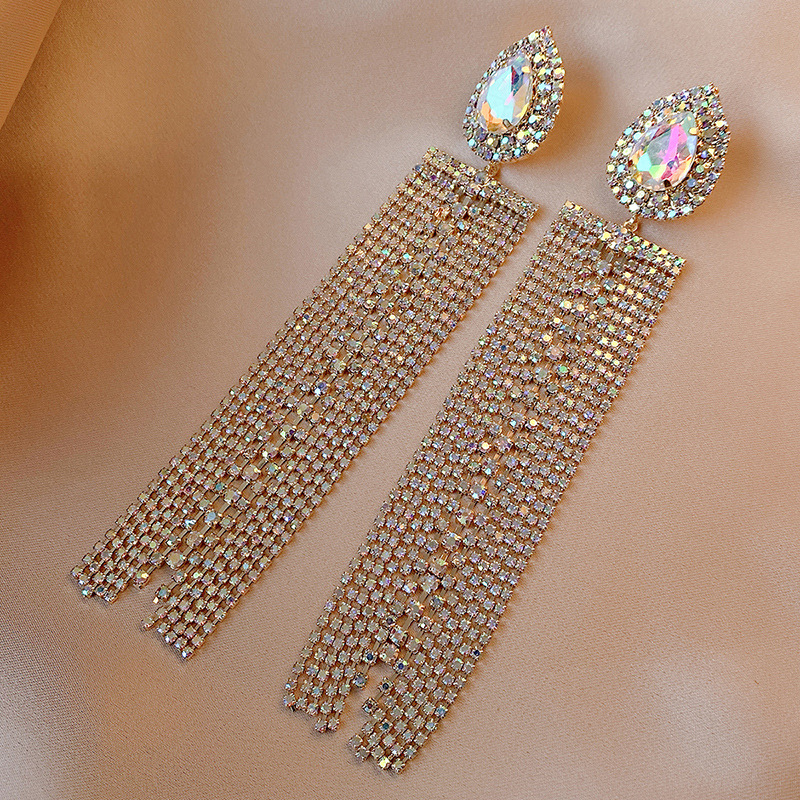 43g Weight No Inlaid Inlay Material Earrings Classification Vintage Long Full Inlaid Rhinestone Tassel Drop Earrings Wholesale