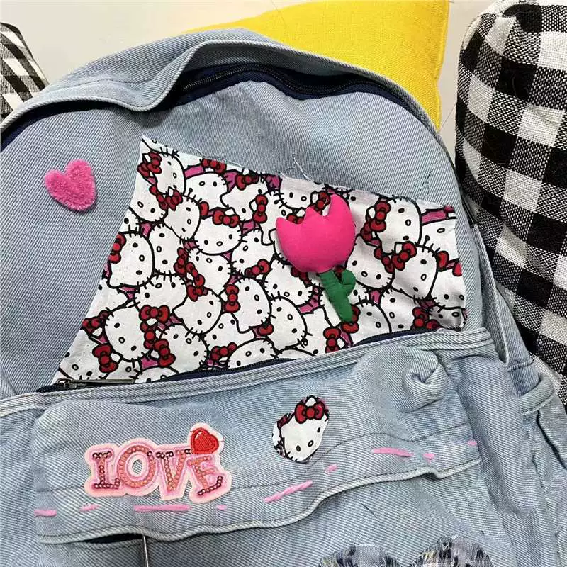 Hello Kitty, оригинальный джинсовый милый рюкзак