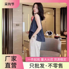 简约气质风无袖宽松运动T恤2024夏季新款时尚休闲直筒裤套装女装