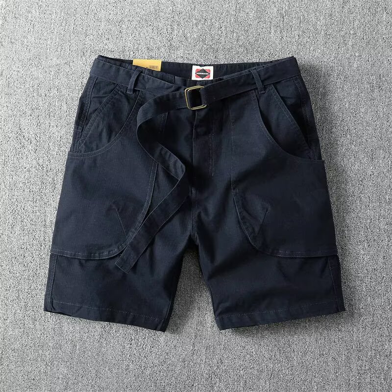 Summer Trendy American-Style Biker Workwear Men's Shorts Retro Large Pocket Breathable Casual Loose Mid-Length Shorts for Men