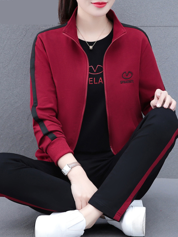 时尚中年妈妈春装外套洋气上衣中老年运动服套装女春秋款三件套|undefined