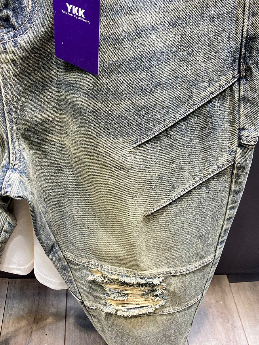 Retro Washed Distressed Jeans For Men Loose Fit Straight Leg Cool And Stylish American Casual Style Perfect For Spring And Autumn_mkmklike.com