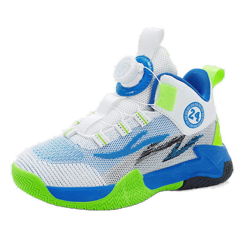 Zapatos de baloncesto para niños Moda de primavera y verano Zapatos para correr con hebilla giratoria de todo fósforo Zapatos deportivos para niños jóvenes ligeros con absorción de impactos