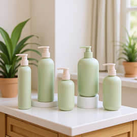 现货高档300ml500ml绿色洗发水瓶子按压分装瓶沐浴露空瓶塑料包材