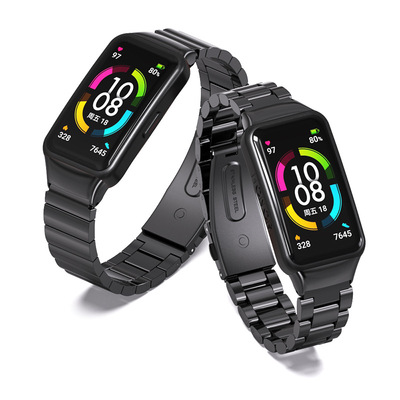 米布斯适用华为手环6荣耀6手环表带三珠竹节不锈钢金属表带送工具|ms