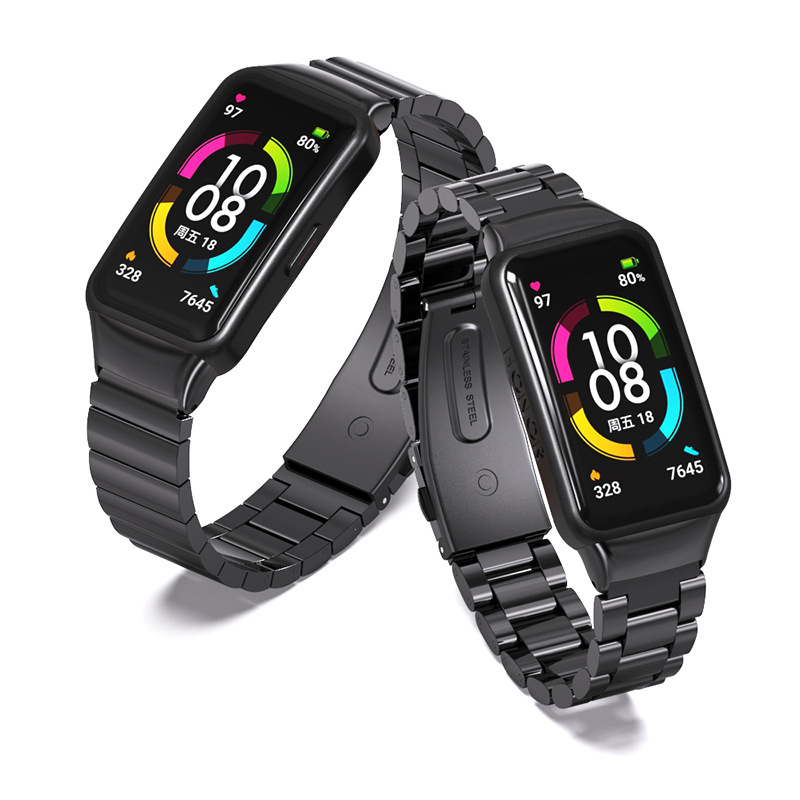 米布斯适用华为手环6荣耀6手环表带三珠竹节不锈钢金属表带送工具|ms