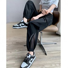 冰丝速干运动裤女夏季薄款防晒裤子网纱拼接空调裤九分束脚哈伦裤