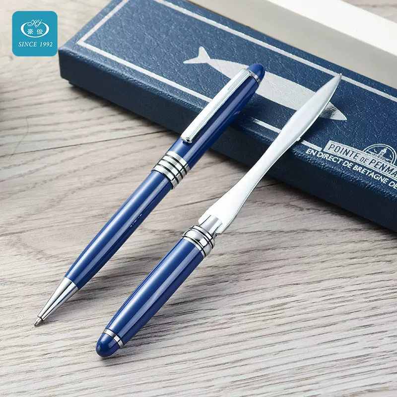 复古时尚拆信刀笔 圆珠笔礼品套装 金属中油笔企业礼品可logo